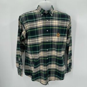 Polo Ralph Lauren Shirt Boys XL Green Label Plaid Crest Long Sleeve Button Down